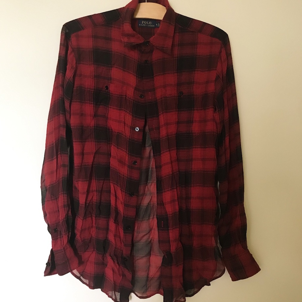 Polo Sheer Red & Black Checkered Blouse